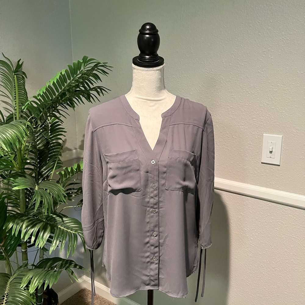 NY & Co. Gray 3/4 Sleeve Button Down Blouse